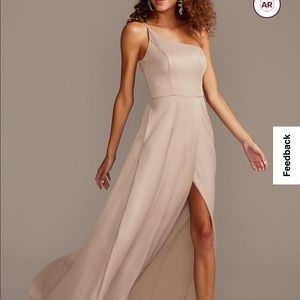 'David's Bridal' Crepe-Back Satin One-Shoulder Bridesmaid Dress in champagne